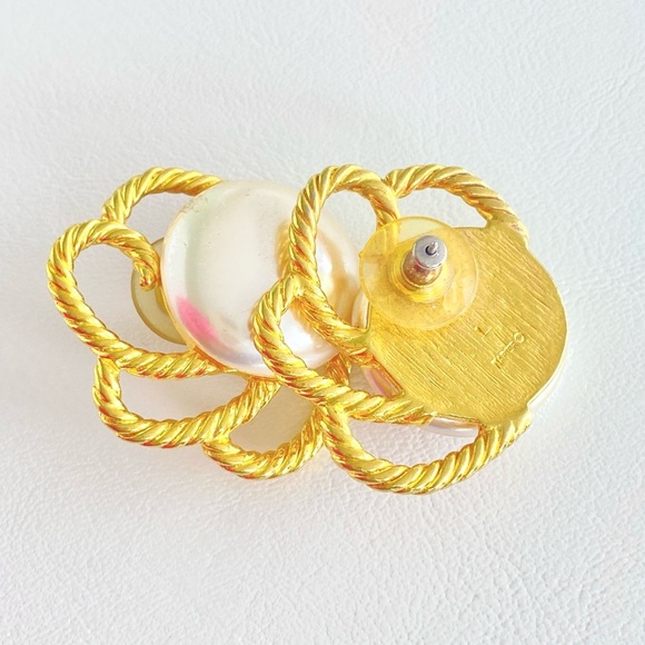 Vintage 80's NAPIER Faux Pearl Gold Plated Pierced Statmt Earrings w/Rop… - Picture 4 of 5